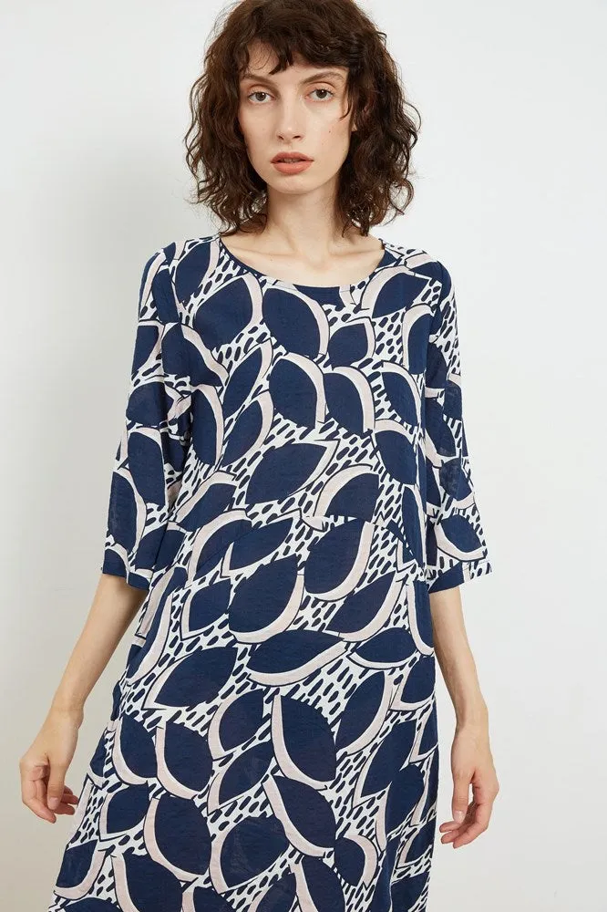 Tirelli Scoop Neck Pocket Dress Blue Flora