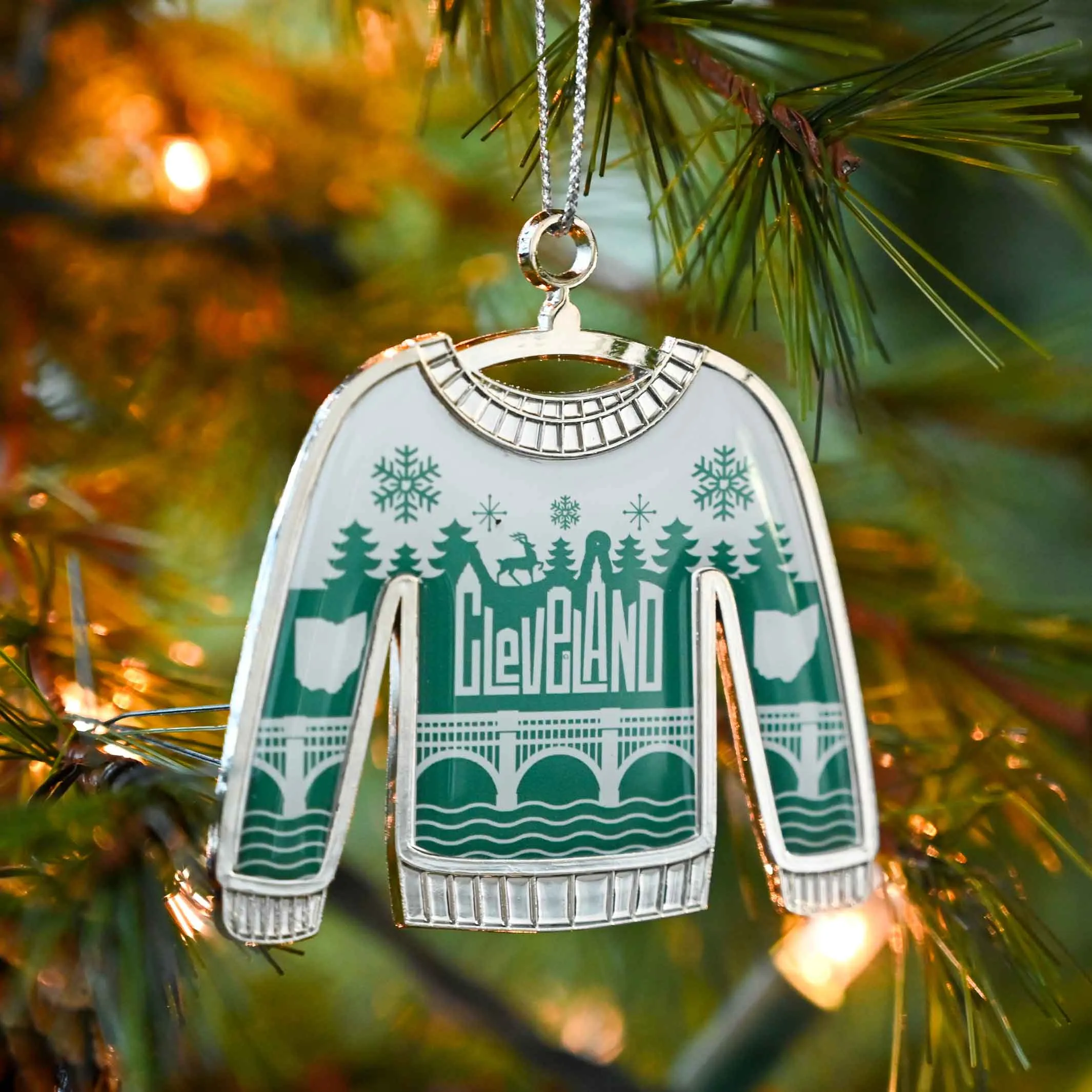 Ugly Sweater Cleveland Skyline Letters Ornament