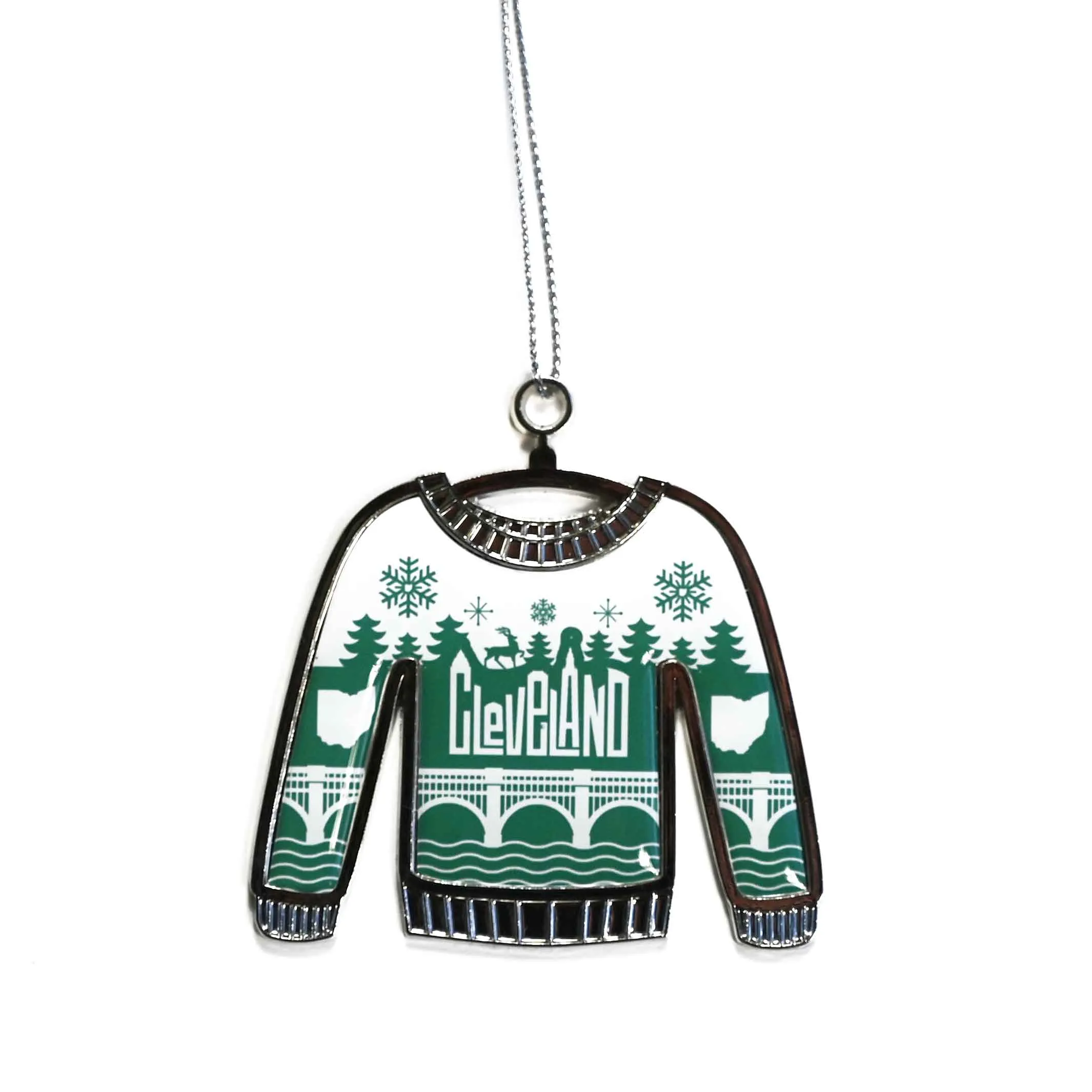 Ugly Sweater Cleveland Skyline Letters Ornament