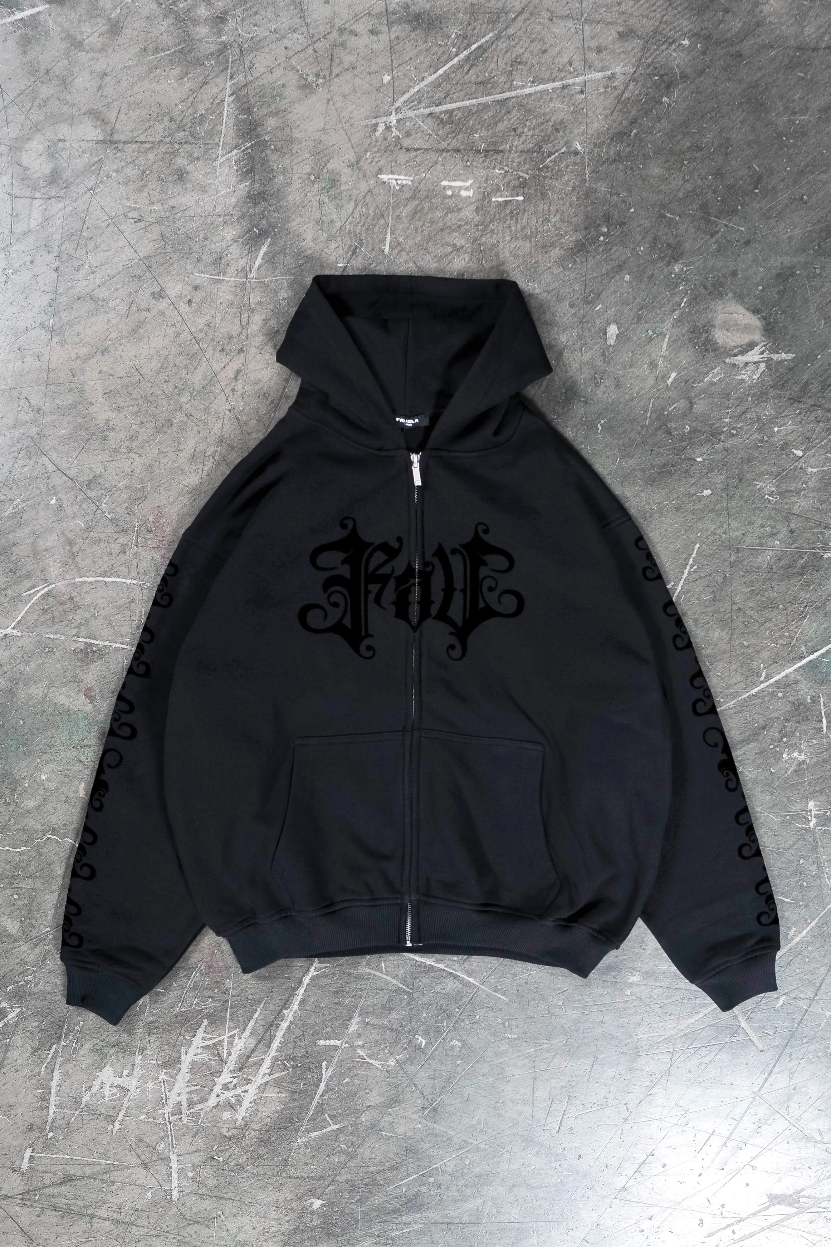 VELOUR BLACK FRONTZIP