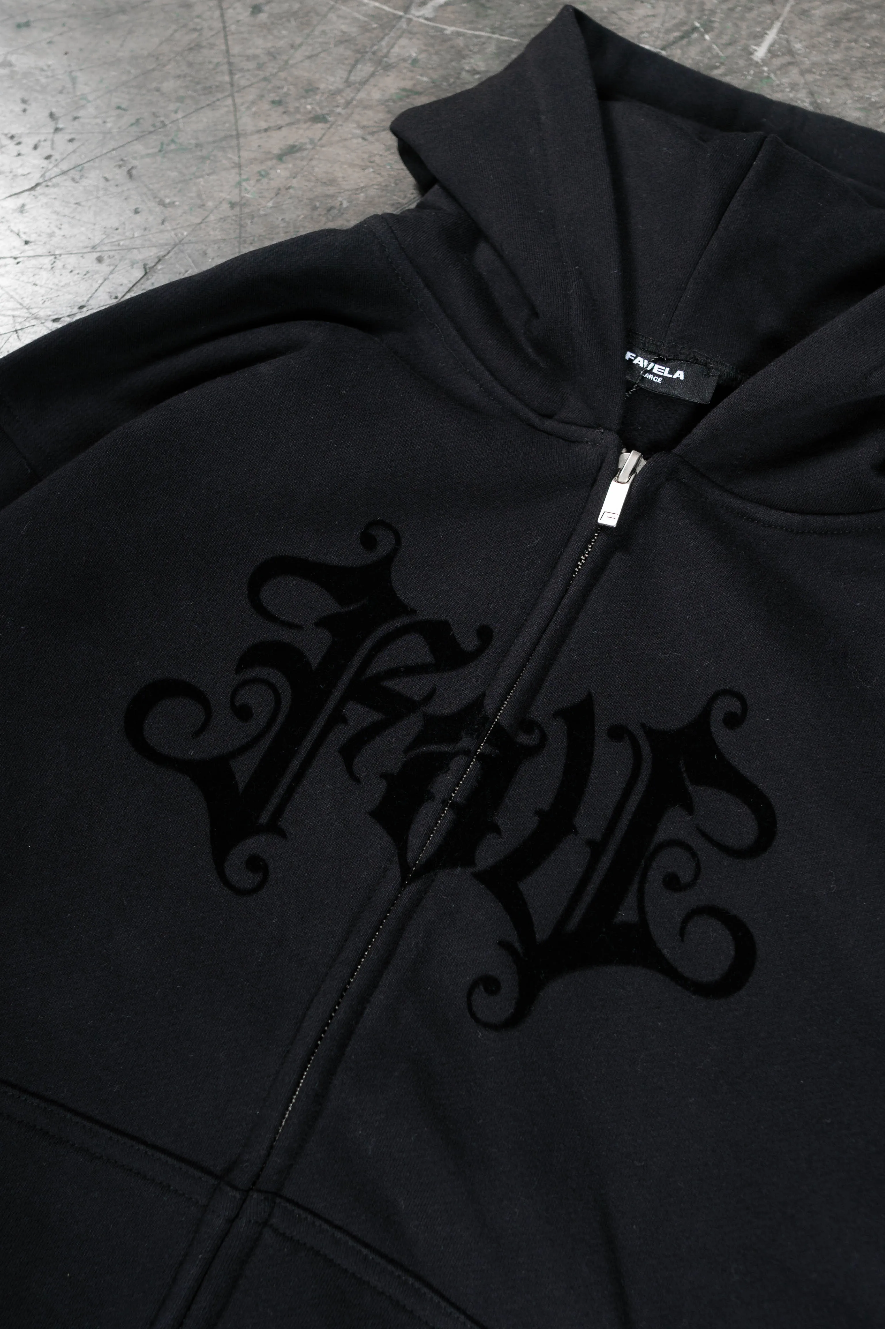 VELOUR BLACK FRONTZIP