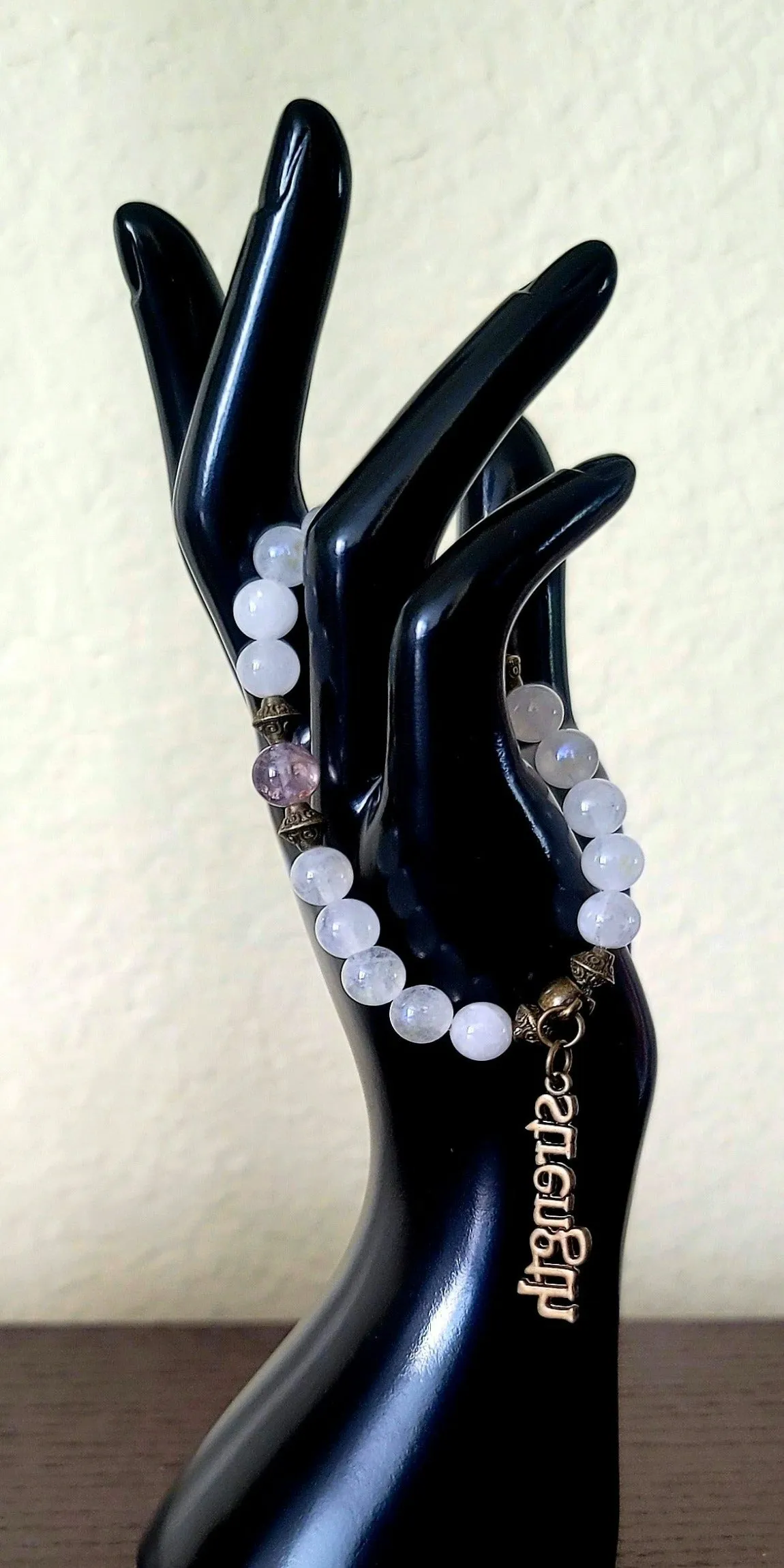 White Jade & Cacoxenite Amethyst Bracelet