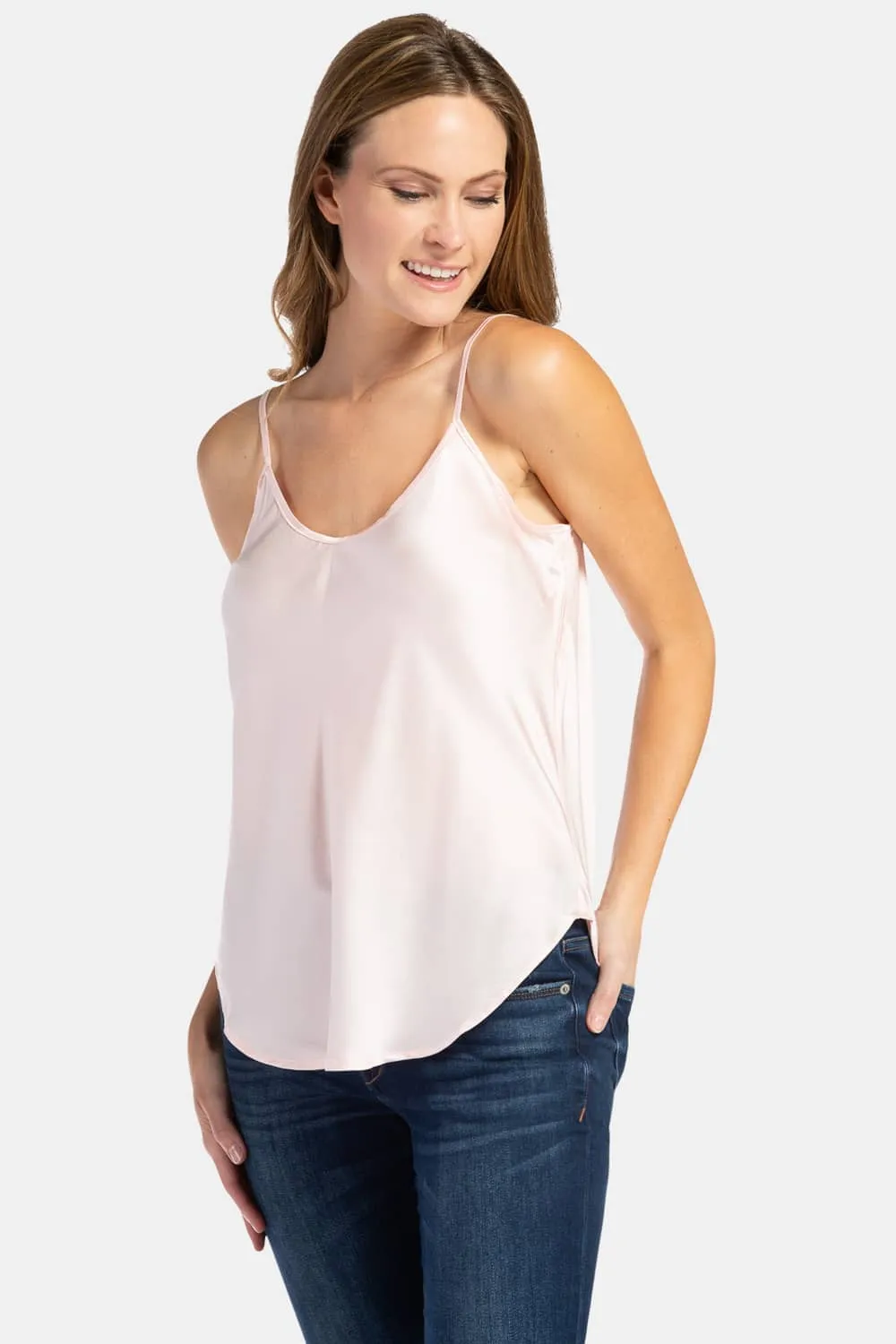 Women's 100% Pure Mulberry Silk Camisole Tank Top with Adjustable Spaghetti Straps - IMPROVED FIT