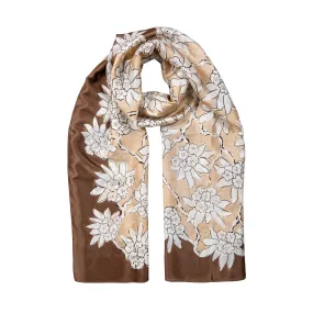 Women’s Floral Print Silk-Like Lightweight Scarf with Border