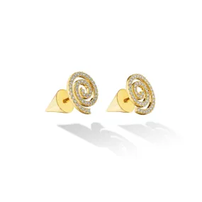 Yellow Gold Essence Stud Earrings with Cone and White Diamonds