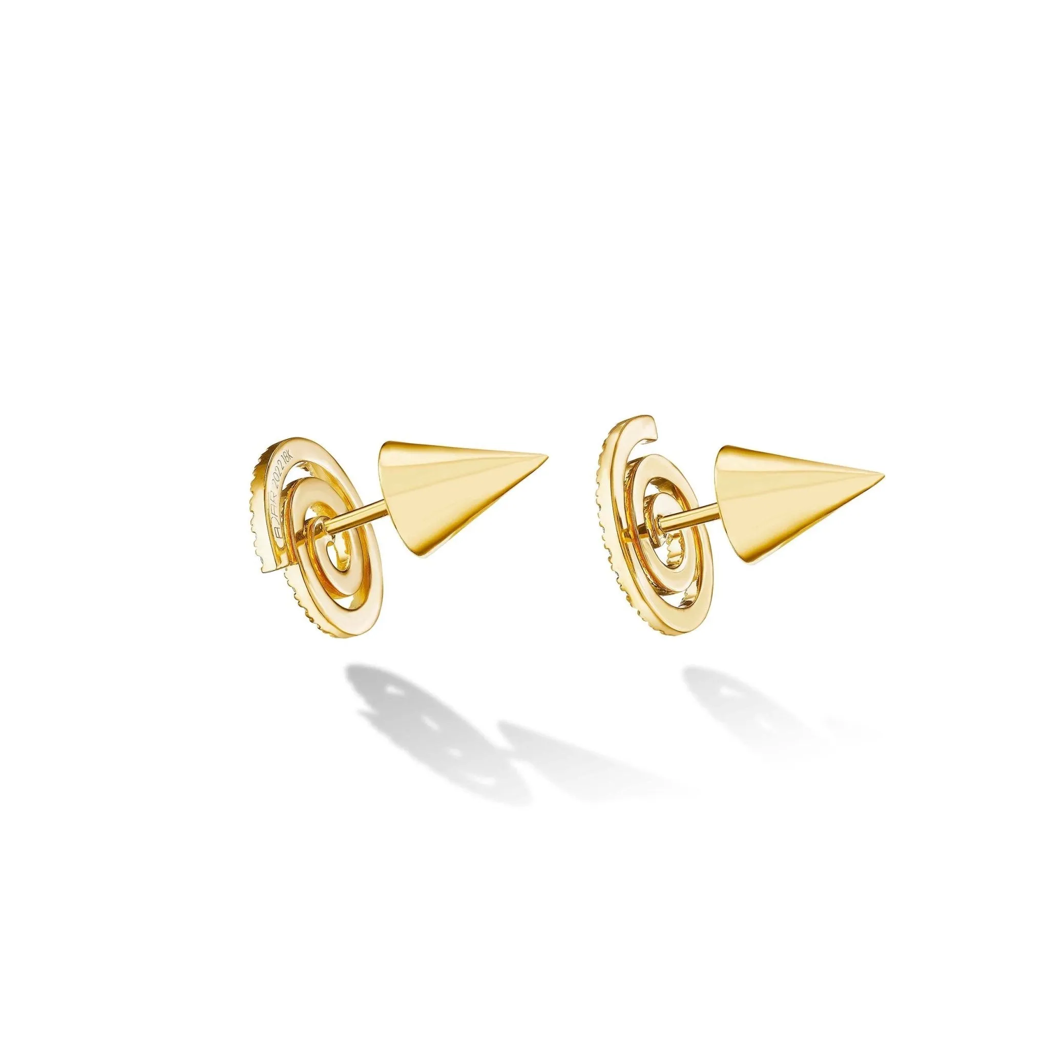 Yellow Gold Essence Stud Earrings with Cone and White Diamonds